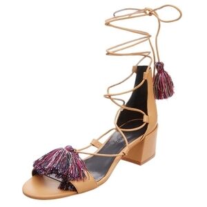 Rebecca Minkoff Isla Tan Wrap Around Heels with Tassels